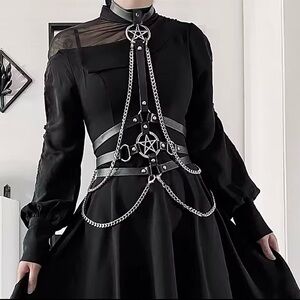 Faux leather pentagram body chain harness